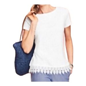 Talbots White Linen and Lace Shirt Size Large